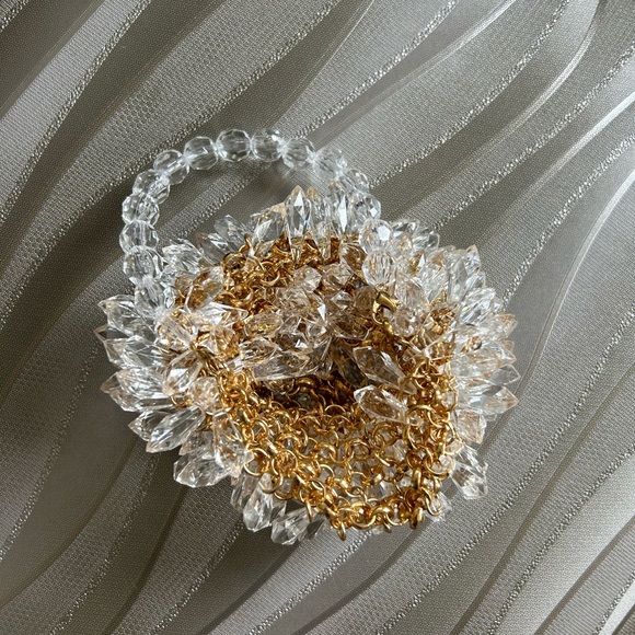 Tear Drop Crystal and Gold Chain Link Mini Handbag with Crystal Bead Handle NWOT - Picture 8 of 9